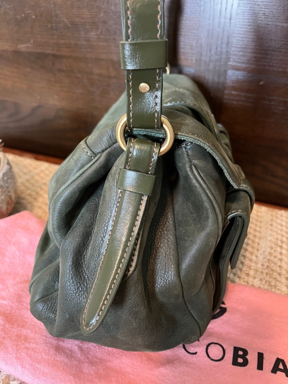Francesco Biasia Olive Green Leather Saddle Bag - Picture 8 of 13